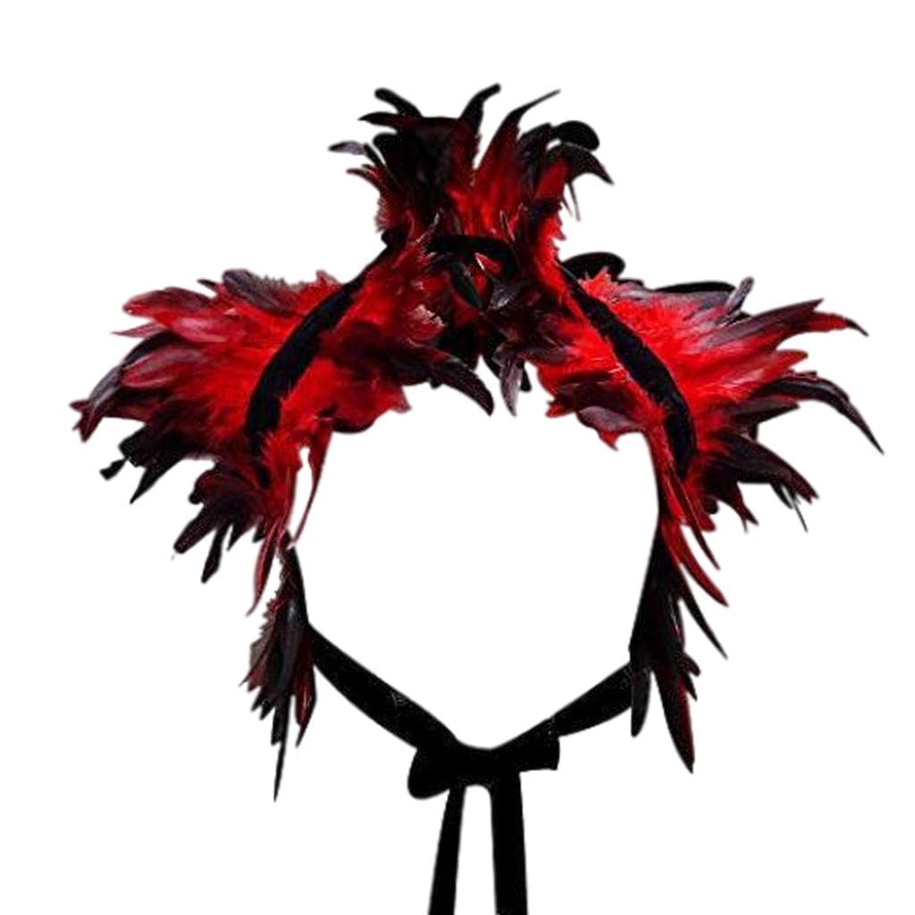Gothic Natural Feather Cape Shawl Shrug Stole Poncho Choker Collar Red-image-34