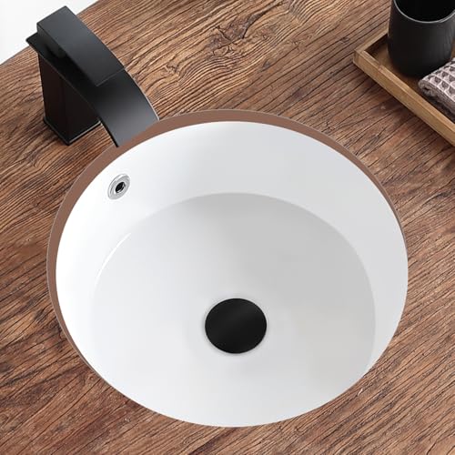 KDKSC Fregadero pequeño de 16 pulgadas bajo encimera, baño de porcelana de cerámica redonda blanca con desbordamiento para tocador de baño pequeño