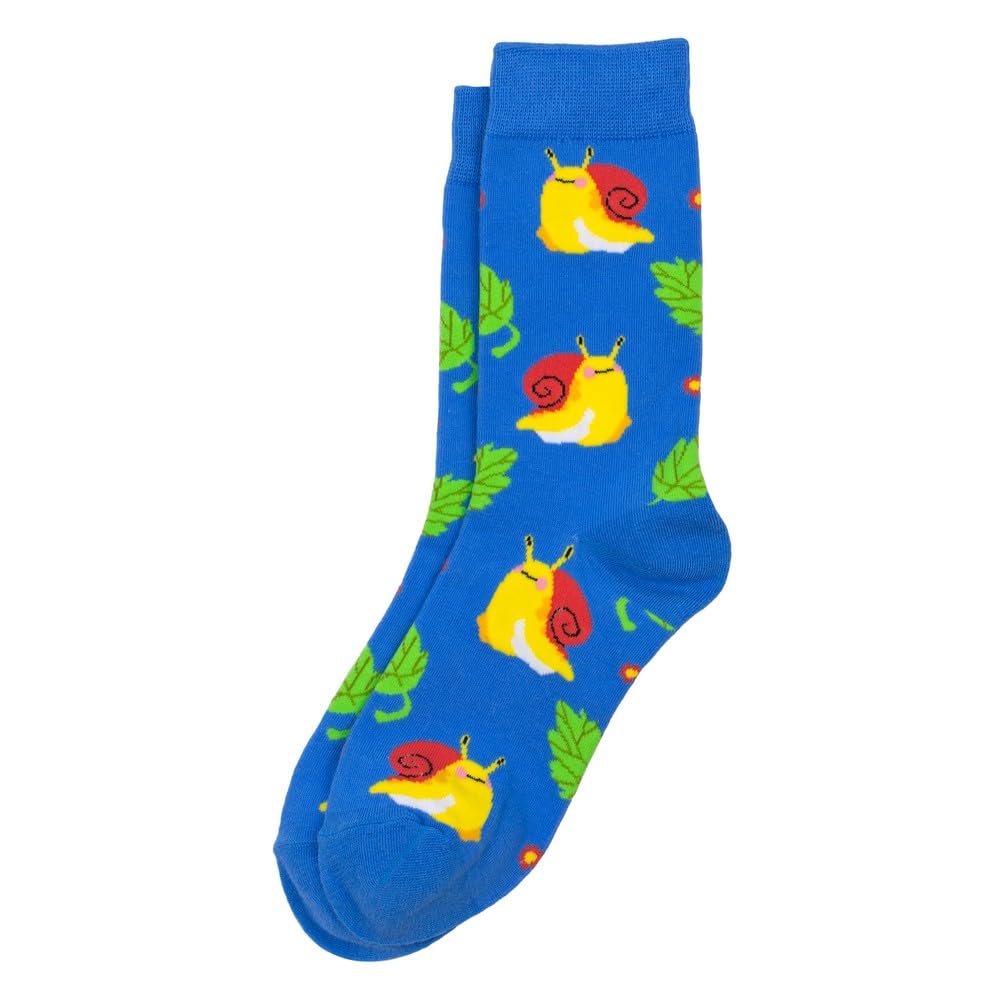 Joe Cool Women's Blue "Snails Pace" Novelty Cotton Crew Socks – Quirky Snail Print Design For & Teens – Comfortable Cotton & Spandex Blend – One Size (Uk 4-7, Eu 37-40) – /Nature Earth Tones