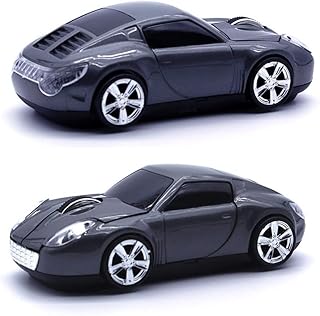 UrChoiceLtd® 2017 2.4GHz Wireless 3D 1600DPI Car Mouse Style Optical Usb Gaming Mouses with Headlight and Tail Light-Up in Grey