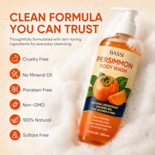 Image of Persimmon Body Wash for Body Odor Control, Natural Deodorant Soap Cleanser | Deep Cleansing Nonenal Body Soap for Old People Smell, Strong Odor Smelly Feet Remove for Men & Women, Family Safe