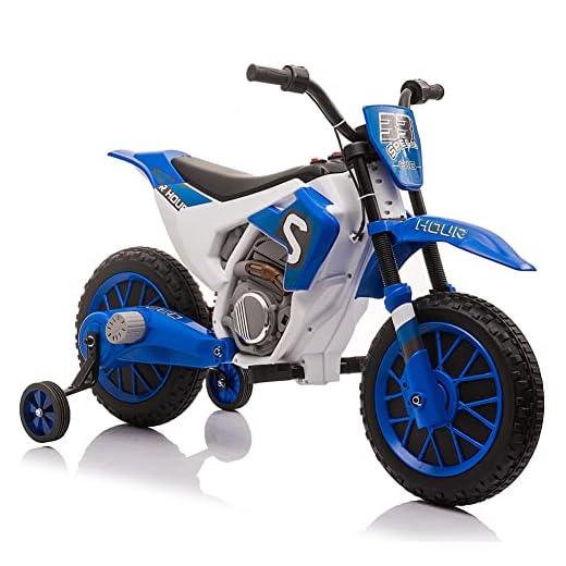 Kids Ride on Motorcycle,12V 7ah Electric Battery-Powered 2 Speeds Off-Road Motocross with 35W Strong Motor, Training Wheels, Spring Suspension (Blue)