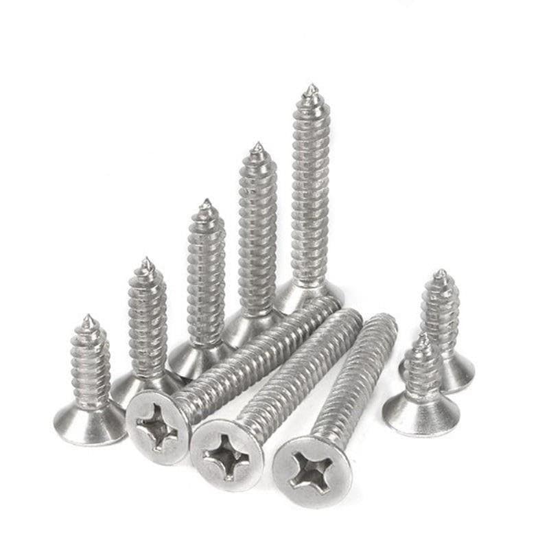Image of By inchVP INDUSTRIES inch (Pcs-50) No.2x10 mm CSK Phillips Head Self-Tapping Screw - Stainless Steel, Star Slot, Philips Drive for Wood, Plywood & Plasterboards