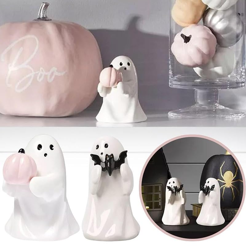 Halloween Geist Statue Mit Kürbis & Fledermaus - Grusel Deko Für Indoor & Outdoor