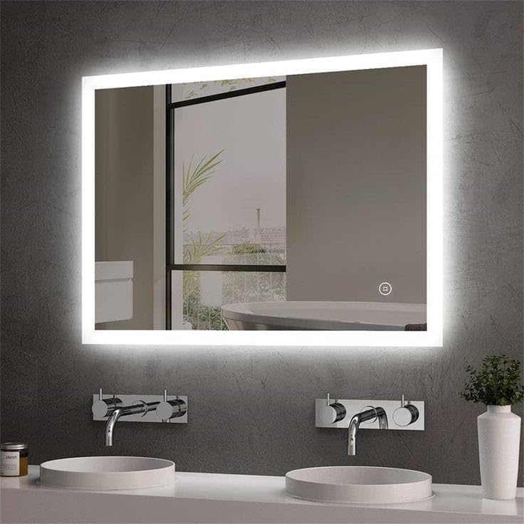 Rectangular Backlit Led Mirror with Touch Sensor 3 Light Mode Stylish Long for Bedroom Washbasin Bathroom Mirror with Long for Modern Glass Wall Mounted 21X21 INCH