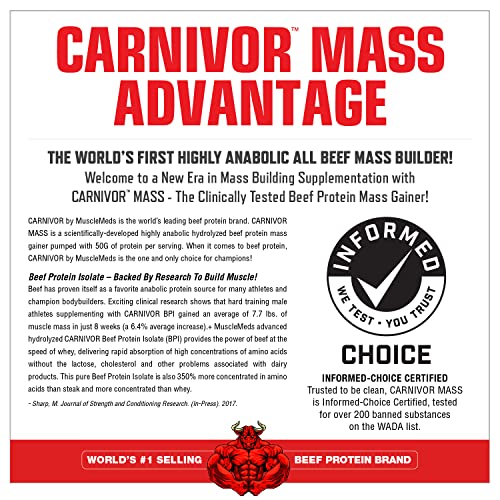 Image of MuscleMeds Carnivor Mass Anabolic Beef Protein Gainer, Chocolate Fudge, 10.4 Pounds,Brown,003679