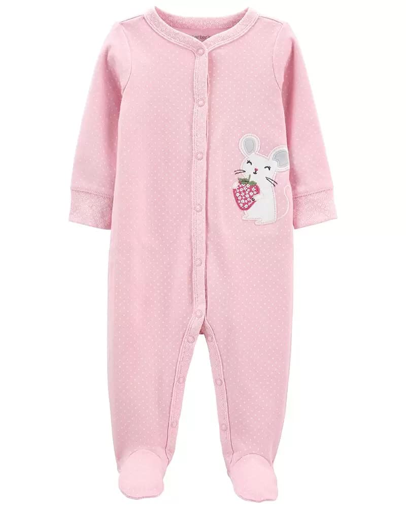 Carter's Pijama con pies para bebés y niños pequeños, Pink Little Mouse, 9 meses