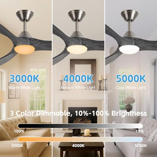 Image of 52 inch Ceiling Fan with Light, Outdoor Ceiling Fans for Patios 3 Blade Dimmable Solid Wood Ceiling Fan with Lights, Farmhouse Propeller Ceiling Fans for Indoor, Porch, Exterior, DC Motor