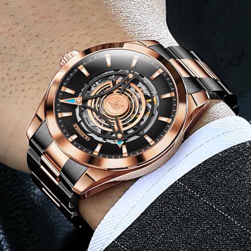 Image of OUPINKE Watch for Men Skeleton Self Winding Mechanical Automatic Luxury Dress Black Wrist Watch Waterproof Luminous Tungsten Sapphire Crystal