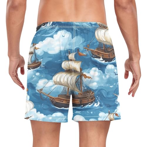 Funny Pirate Ship Men's Swim Trunks with Liner Quick Dry Beach Shorts Swimwear Bathing Suit S-XXL 5