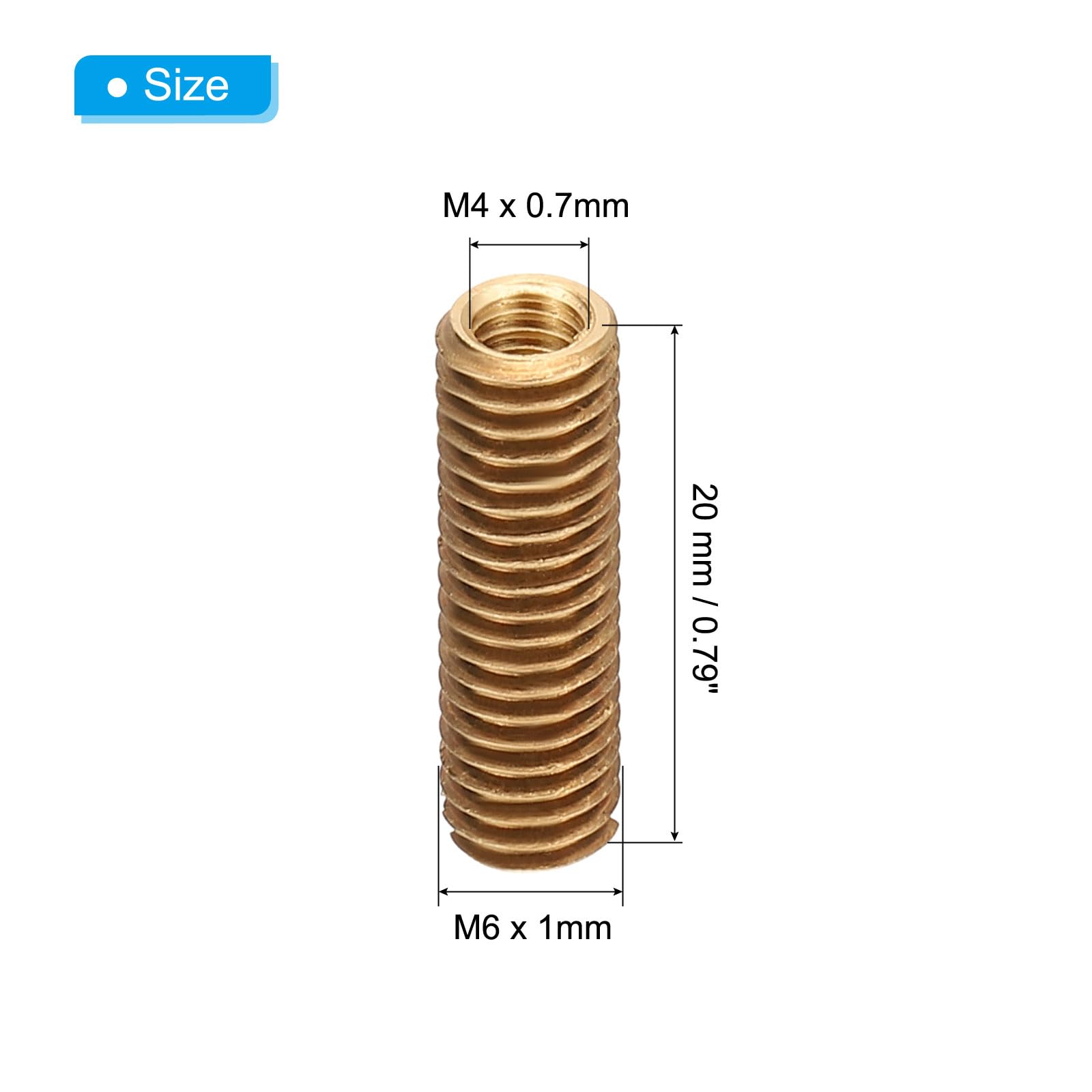 PATIKIL Brass Threaded Repair Insert Nut, 8 Pcs M6xM4x20mm Male to Female Slotted Thread Sleeve Inserts Reducing Nut Adapter Reducer Screw Sleeves