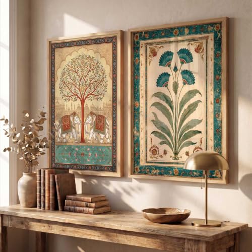 Image of HOTHOUSE Indian Traditional Art Wall Painting Home Decoration With Frame For Living Room Bed Room Hotel Wall Decor Digital Reprint Engineered Wood Set of 2 (10X13 inch)