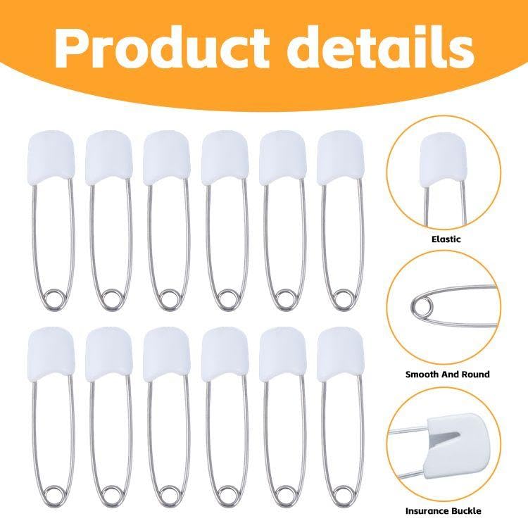 LSYYSL 100 Pieces Safety Pins, Plastic Metal Pins, Small Safety Pins, Baby Safety Pins, White Retainers - Image 3