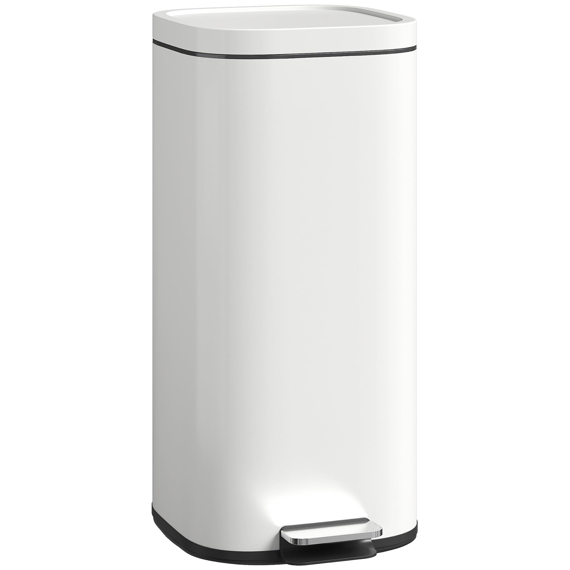 HOMCOM 30L Kitchen Bin with Lid, Compact Pedal Bin with Soft-Close and Stay-Open Lid, Removable Inner Bucket, Fingerprint-Resistant for Kitchen, Home, Office, Bedroom, Cream White