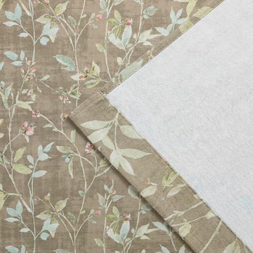 Image of Chyhomenyc Linen Blend Window Curtains 63 Inch Length 2 Panels, Light Filtering Floral Printed Curtain Drapes for Living Room, Rod Pocket Soft Bedroom Curtain Panels, 38Wx63L Inch, Taupe