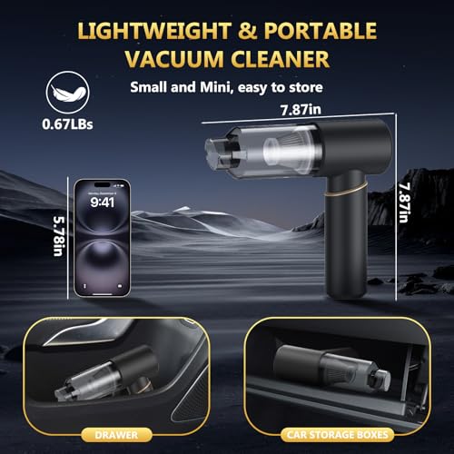 Image of BSRCO Car Vacuum Portable Cordless with 15000Pa Strong Suction, Handheld Vacuum Cleaner 4-in-1 Cordless Vacuum with 2 Suction Modes,Type-C & HEPA Filter- Lightweight(1.25lbs) for Car, Home, Pet Hair