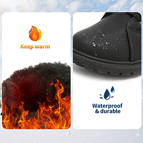 XRH Women Lace Up Combat Boot Winter Snow Boots Warm Fur Lined Ankle Booties Waterproof Hiking Boot for Women Non Slip Leather Boots Shoes2