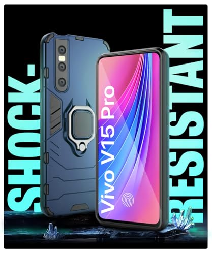 Image of WOW IMAGINE Shock Proof Back Case Mobile Cover for Vivo V15 Pro | Back Cover Case (Tough Armor | Hybrid PC + TPU | Ring Holder & in-Built Kickstand | Blue)