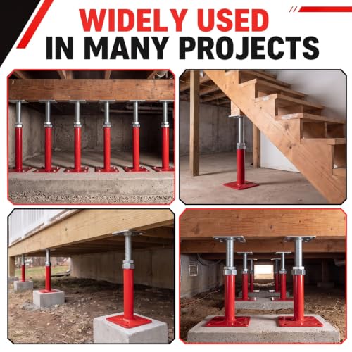 Image of 12 Pack House Floor Jacks 5-8 inch Adjustable House Leveling Jacks Heavy Duty Red Screw Jack Post, Load Capacity 5000lbs, Support Tool for Floors, Beams, Stairs, and Foundations
