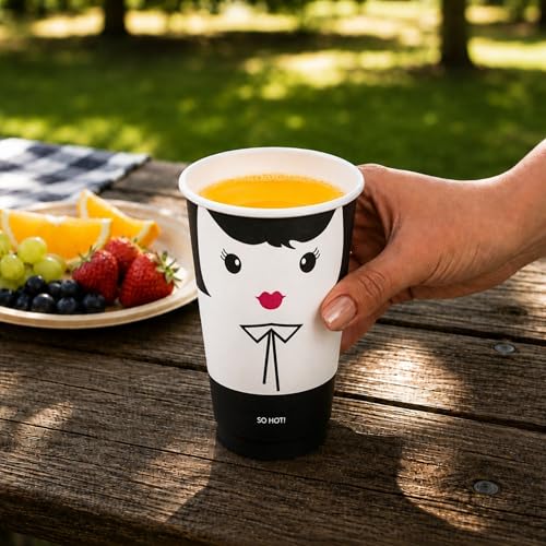 Image of Restaurantware 16-Ounce Paper Cups, Pack of 25 Madame Design Disposable - Leakproof, Recyclable, Black and White Insulated Hot Beverage Holders, Matching Lids Available for Purchase Separately