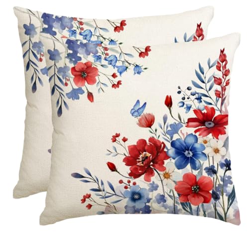 RABUSOFA 4th of July Memorial Day Patriotic Throw Pillow Cover,18x18 Inch Red White...