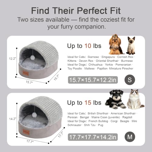 Cat Bed Cave with Pillow & Cat Toys, Cozy Cat Beds for Indoor Cats | 15.7in,Up to 10 lbs, Dual-Sided Cushion, Reversible Comfort for All Seasons, Semi-Enclosed Design, Machine Washable, Grey - Image 4