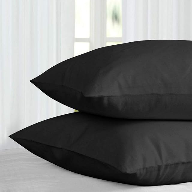 Pair Of Black Pillow Covers Hotel Quality Poly Cotton Pillow Cases (Black, 2 Pillow Cases)