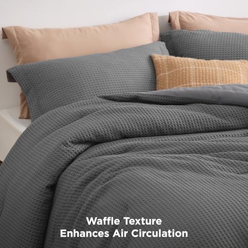 Image of Bedsure Queen Waffle Comforter Set Dark Grey, Soft and Breathable Bedding