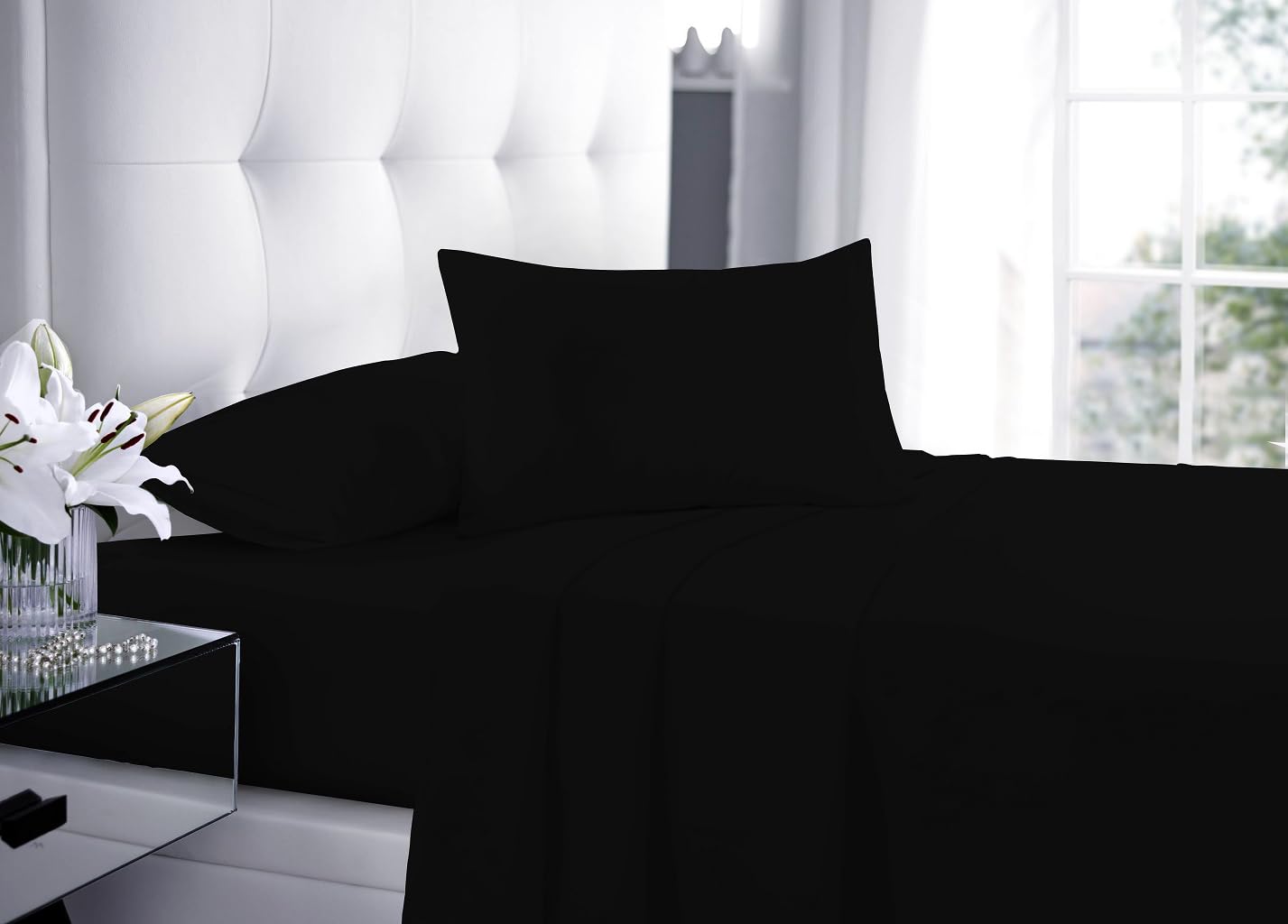 Laam linen Ultra Soft & Durable Pillow Protectors Pack of 2 Envelope 100% Polycotton Pillowcases Plain Pillow Case Cover For Bedroom (Black)