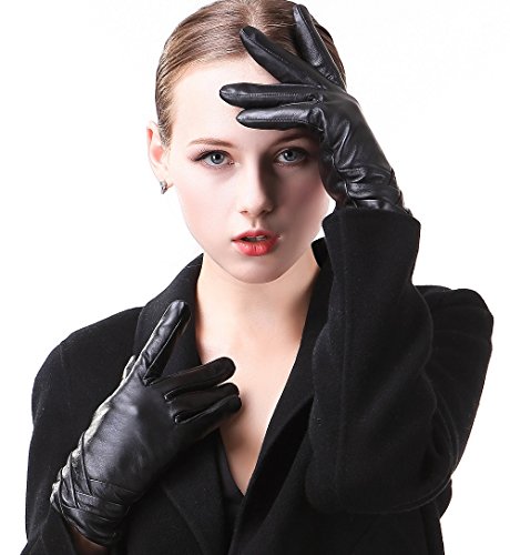 Harrms Best Luxury Touchscreen Italian Nappa Genuine Leather Gloves for women's Texting Driving Cashmere Lining (M-6.8