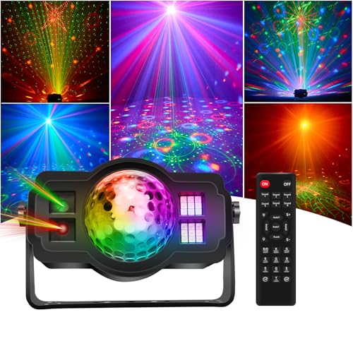 RGBY Disco Ball Party DJ Lights - 60 Patterns 18 LED Strobe & 2 Laser Combo, Sound Activated USB-Powered Timer Light, Perfect Holiday Gift for Christmas Halloween Weddings Birthdays Indoor Outdoor
