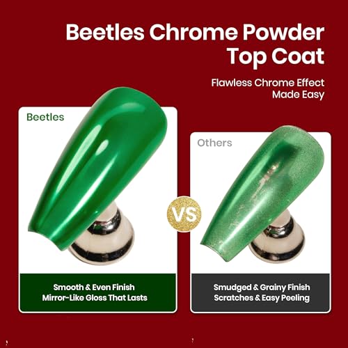 Image of Beetles Gel Top Coat for Chrome Nail Powder, 15ml Chrome Top Coat,15ml Matte Top Coat with Red Green Mirror Chrome Powder Shiny Gloss No Wipe Long Lasting Soak Off Nail Lamp for Nails Art