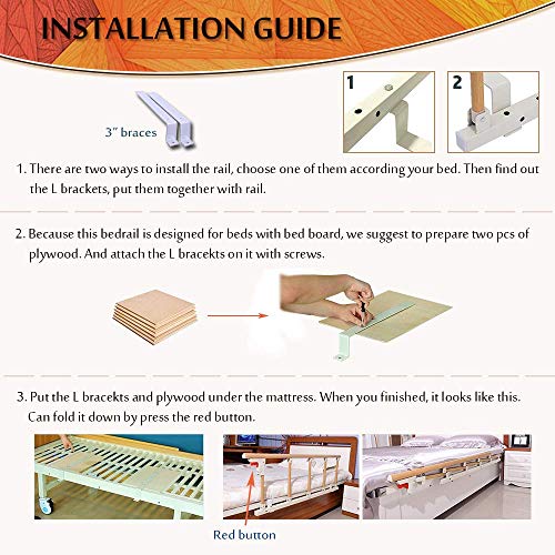 Bed Side Rails Safety Railings for Elderly Adults Seniors Bed Safety Rail Home Assist Handle Bedrail Grab Bar Bedside Cane Medical Supplies Folding Handicap Rails (48 ×18 INCH) - Thumbnail 3
