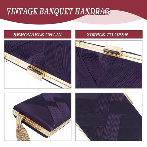 Image of 5 Pcs Clutch Purses for Women Jewelry Set Handbag with Necklace Earrings Ring Bracelet Vintage Banquet Handbag with Detachable Chain for Wedding Party Gift Supplies