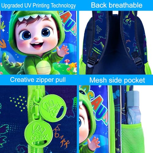 Image of WZLVO 3PCS Dinosaur Bookbag for Boys, 16 inch Cool UV Printing Kids Backpack /School Bag with Lunch Box & Pencil Bag for Preschool to Elementary - Boy Wearing Dinosaur Costume