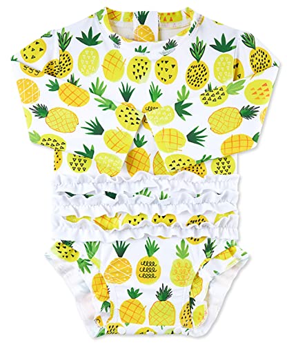 Baby Girl Bathing Suit 3-6 Months Yellow Pineapple Print Long Sleeve Swimsuit With Snaps Summer Beach Quick Dry One Piece Swimwear With Zipper #TOP6