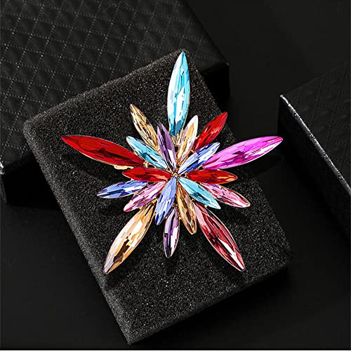 Image of Rhinestone Star Flower Brooch Pin for Women Girls Unisex Gold Plated Vintage Colorful Red Blue Crystal Snowflake Fireworks Brooches Lapel Pins Luck Decor Dress Accessories Father's Day Birthday Holiday Jewelry Gift