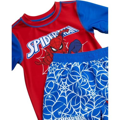 Image of Marvel Boys Rash Guard Set 2 Piece Hulk Spiderman Swim Shirt & Swim Trunks