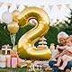 AULE Luftballon Zahl 2 Gold: XXL 101 cm Zahlen Folienballon Geburtstag Gold 2 Jahre 40 Zoll Helium Ballon Kinder Junge Mädchen Zahlenballon für Babyparty Jubiläum Deko