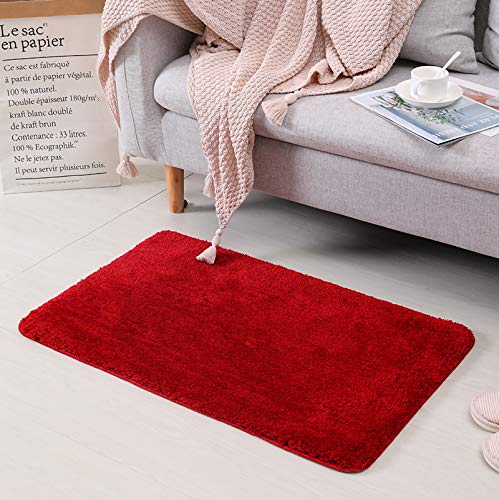 Eanpet Shaggy Bathroom Rugs Non-Slip Chenille Bath Mat For Bathroom Microfiber Water Absorbent Soft Bathroom Mats Shower Mat Machine Washable Bath Rug For Kids Shower Tub,20 Inch X 32",Red thumb #2