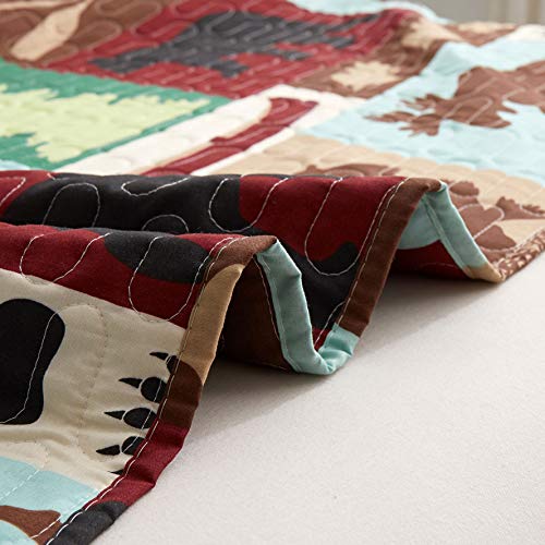 Oliven Lightweight Summer Lodge Moose Bear Quilt Set King Size Rustic Cabin Bedspreads Christmas Tree Eagle Bear Paw Pine Cones Printed Coverlet Soft Blanket Set with 2 King Pillow Shams - Thumbnail 4