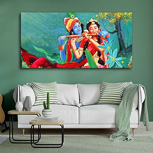 Image of VIBECRAFTS Canvas Paintings for Living Room Drawing Room Abstract Art Radha Krishna Canvas Wall Painting Fitted With Wooden Frame For Home | Office | Living Room | Gift (PTVCH 2477)