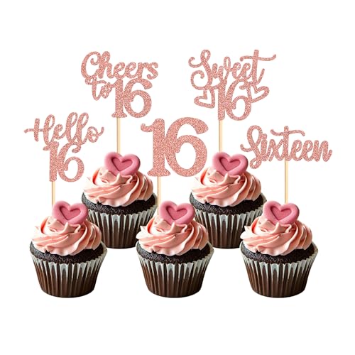 25Pcs 16th Birthday Cupcake Toppers – Festive Sixteen Happy 16th Cupcake Picks & Sweet 16 Cake Decorations for Weddings and Birthday Celebrations