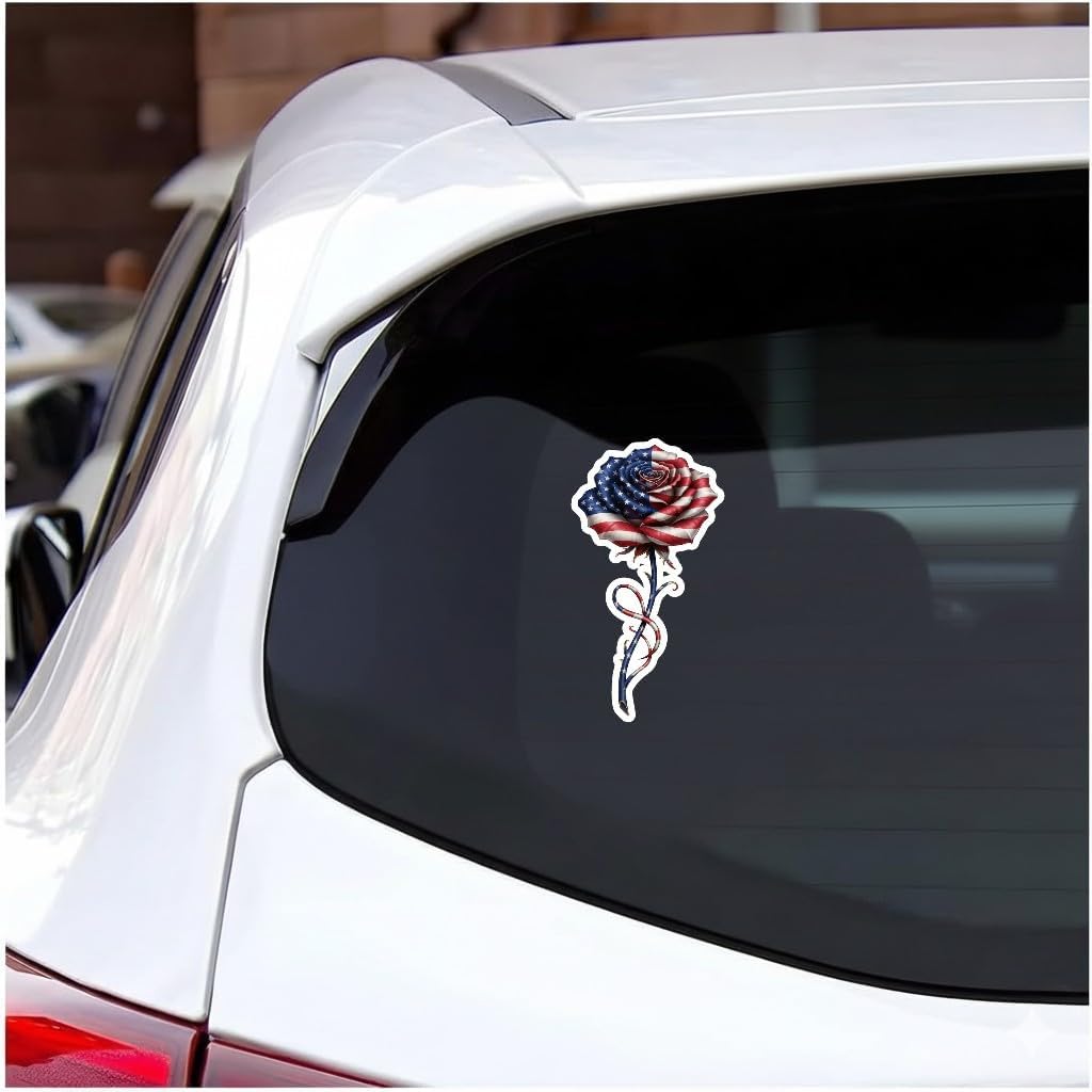 America Rose Sticker Bumper Sticker 5 inch, Autoskinz Car Sticker, Waterproof Vinyl Decal for Laptop, Rose Decals for Cars, Removable Indoor and Outdoor Use for Car, Truck, Van