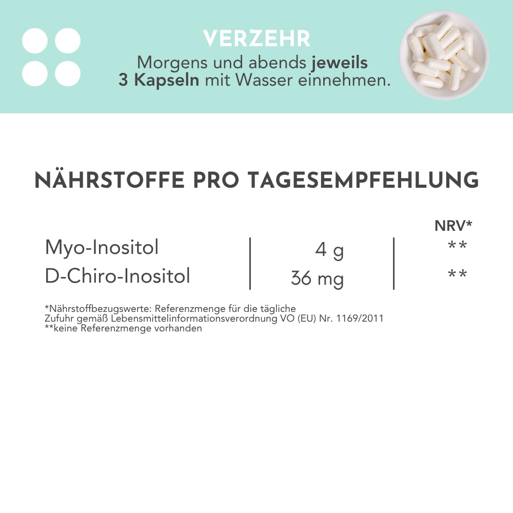 ZYKLOSITOL | Pure Kapseln für 90 Tage | Inositolmischung im optimalen Verhältnis | Myo-Inositol + D-Chiro-Inositol | ohne Folsäure | PCOS, Kinderwunsch, Insulinresistenz, Zyklus, Hirsutismus | vegan