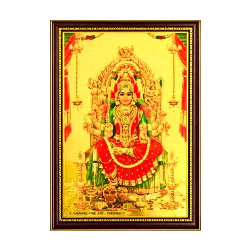 Image of Paramporul Gallery Lalitha Devi Gold Foil Photo Frame for Pooja Room, Hindu God Wall Decor, Ready to Hang, 10x14 Inch