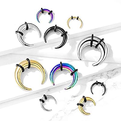 Pierced Owl - 8-14GA Stainless Steel Basic Septum Pincher Nose Ring with 2 Black O-Rings