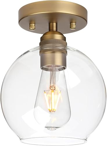 Pathson Lámpara de techo de cristal con forma de globo, 1 luz redonda industrial empotrada para pasillo, cocina, fregadero, sala de estar, baño,