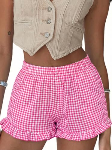Image of Boxer Shorts for Women Pajama Gingham Shorts Casual Lounge Sleep Plaid Y2K Beach Bottoms for 2026 Summer