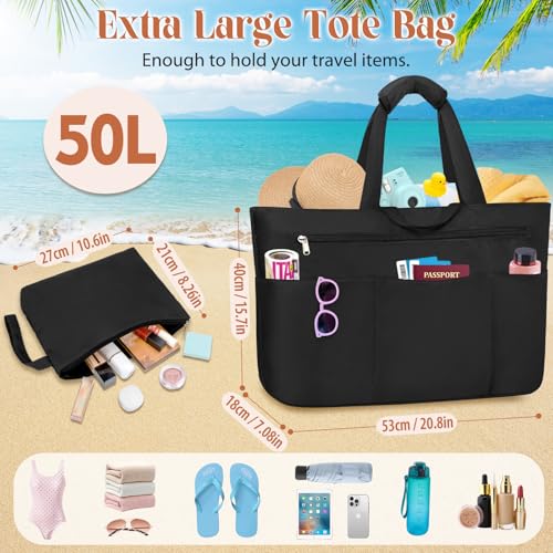 HUANLANG Large Beach Tote Bags for Women Men,Big Beach Bag with Zipper Wet Pocket,Extra Large Tote Bag for Travel Pool 5